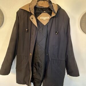 Vintage London Fog Hooded Parka Jacket Black with Removable Liner Sz Med Womens